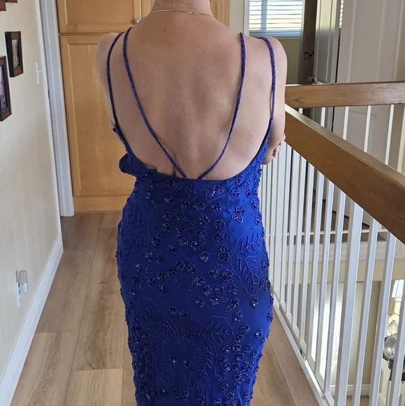 Elegant Blue Embroidered Dress - Picture 7 of 7